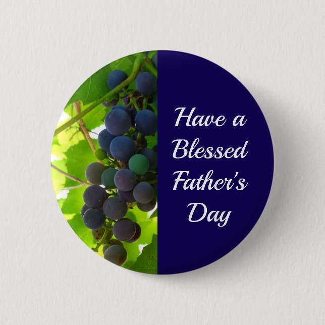 Blessed Father's Day Purple Grape Cluster Blue Button (Front)