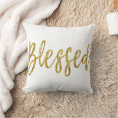 Blessed Faux Gold Foil Typography Pillow | Zazzle