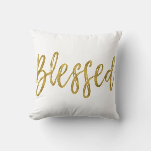 Blessed Faux Gold Foil Typography Pillow