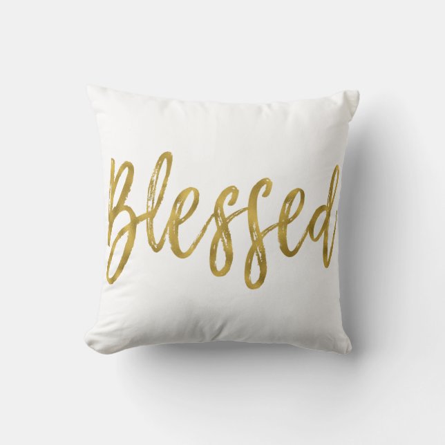 Blessed Faux Gold Foil Typography Pillow (Front)