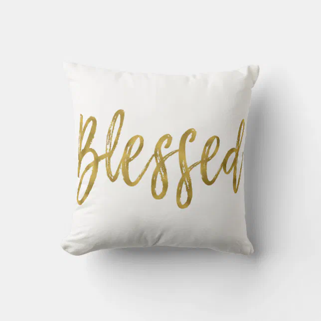 Blessed Faux Gold Foil Typography Pillow 