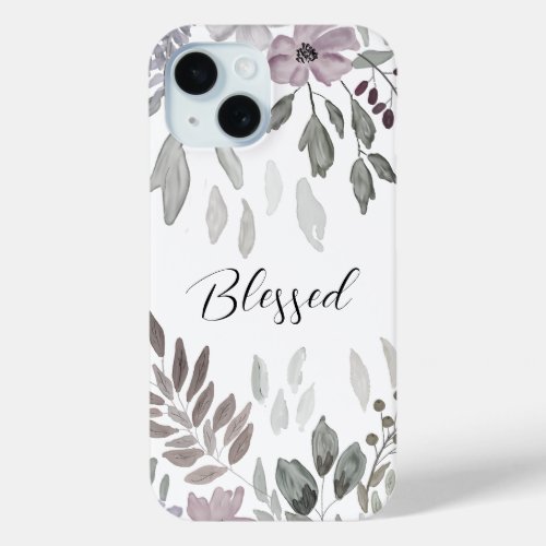 Blessed Feminine Green White Watercolor Floral  iPhone 15 Case
