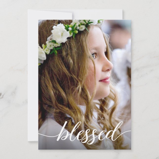 Blessed First Holy Communion Photo Thank you Card (Front)