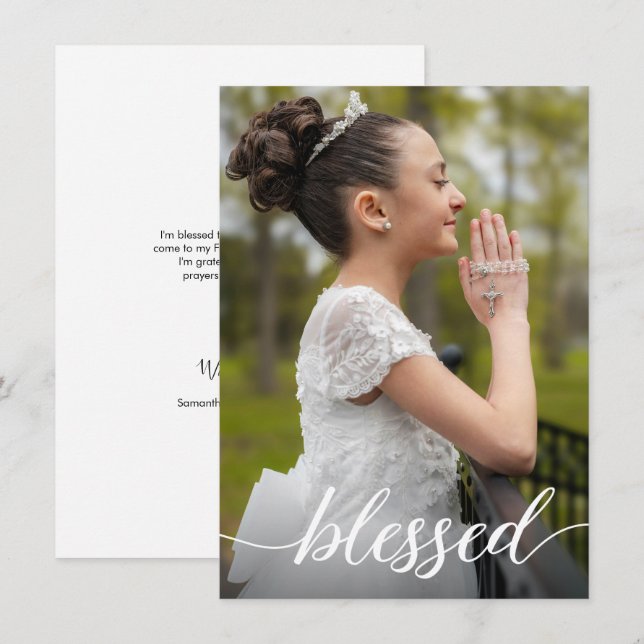 Blessed First Holy Communion Photo Thank you Card (Front/Back)