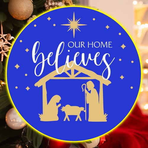 Blessed First Home Christmas Nativity Scene Classic Round Sticker