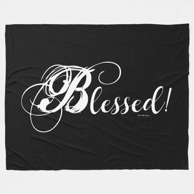 Blessed! Fleece Blanket (Black/White) (Front (Horizontal))