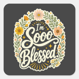 Blessed Floral Christian Faith Based Design Square Sticker