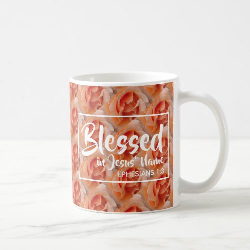 BLESSED  Floral  Coral Rose  Scripture Coffee Mug