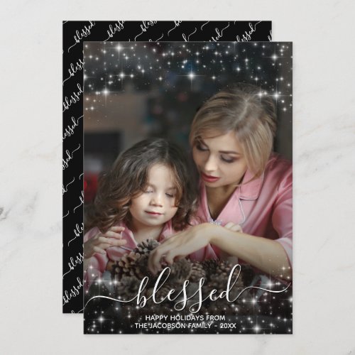 Blessed Full Photo with Sparkles Christmas Holiday Card