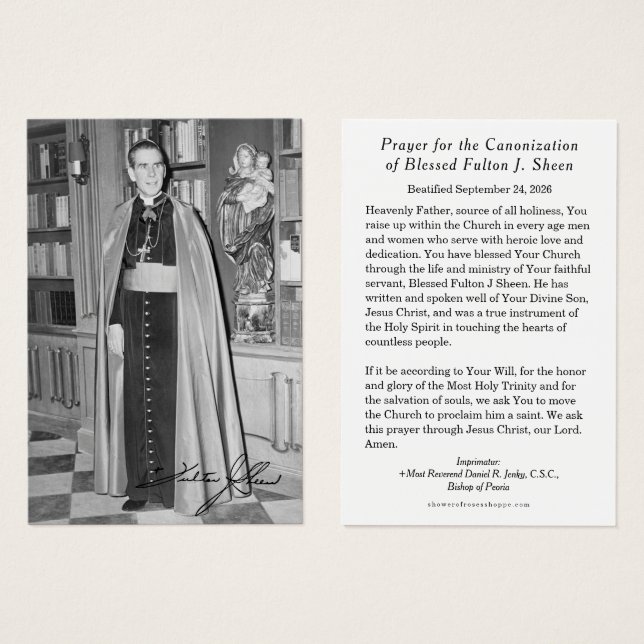 Blessed Fulton Sheen Canonization Prayer Holy Card (Front & Back)