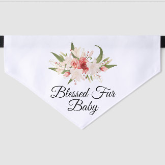 Blessed Fur Baby with Watercolor Floral Design Pet Bandana Collar
