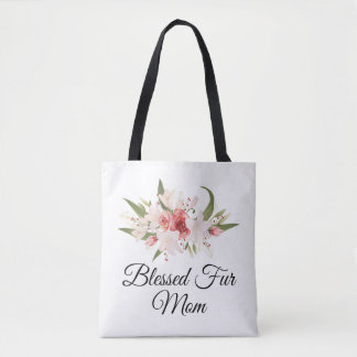Blessed Fur Mom with Watercolor Floral Design Tote Bag