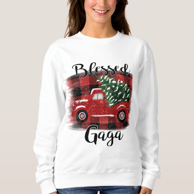Blessed Gaga Red Truck Vintage Christmas Tree Sweatshirt (Front)