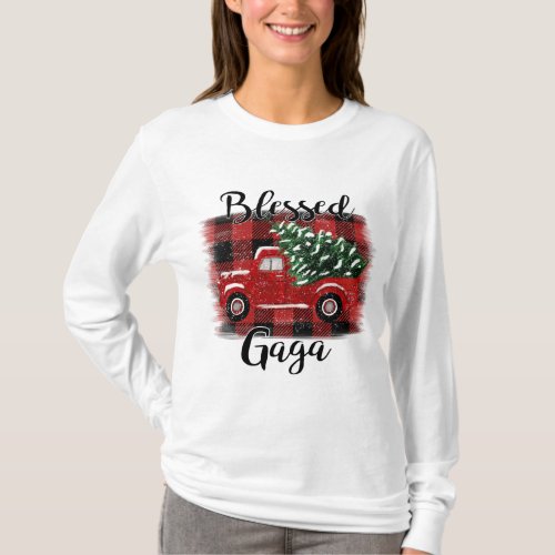 Blessed Gaga Red Truck Vintage Christmas Tree T_Shirt