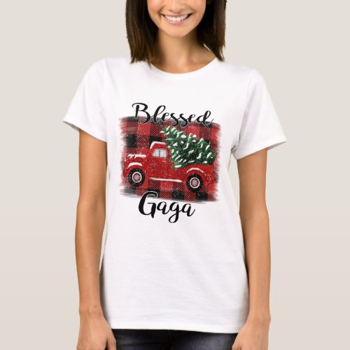 Blessed Gaga Red Truck Vintage Christmas Tree T_Shirt