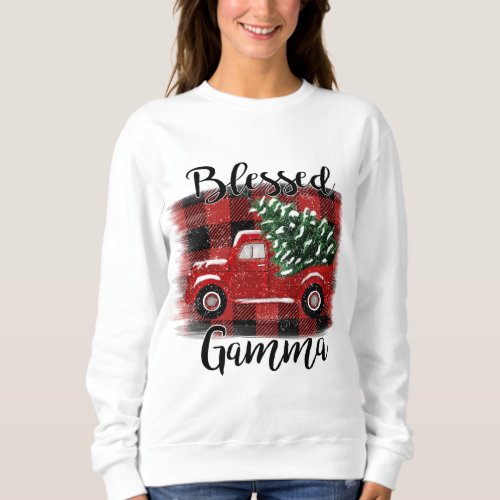 Blessed Gamma Red Truck Vintage Christmas Tree Sweatshirt