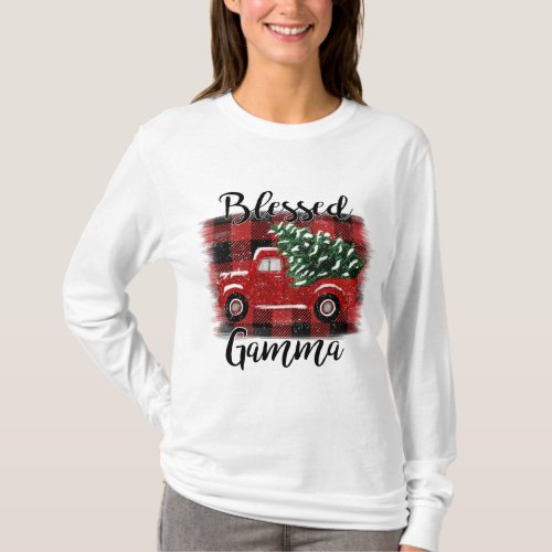 Blessed Gamma Red Truck Vintage Christmas Tree T_Shirt