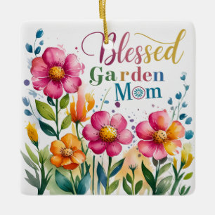 Blessed Garden Mom beautifully designed Ceramic Ornament