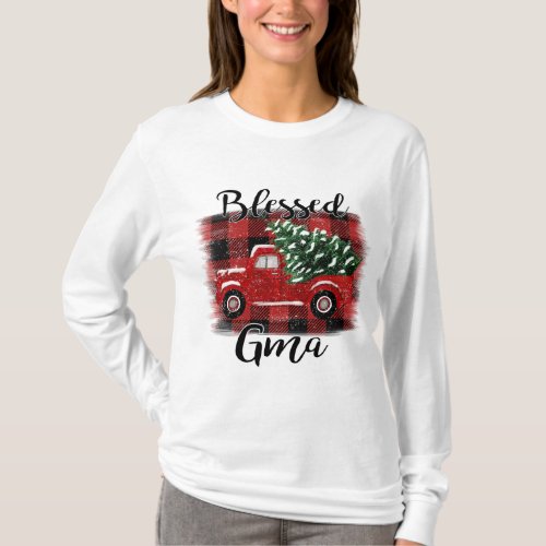 Blessed Gma Red Truck Vintage Christmas Tree T_Shirt