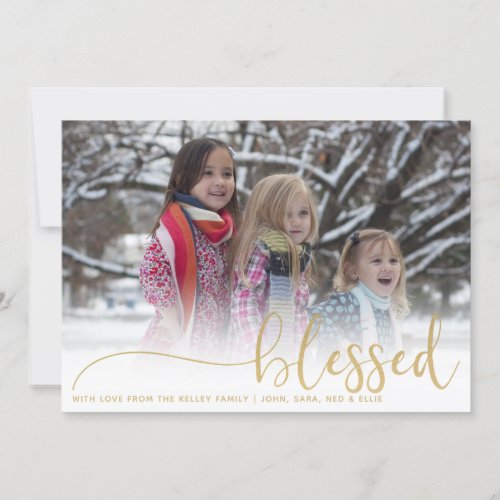 Blessed Gold and White Large Photo Holiday Card