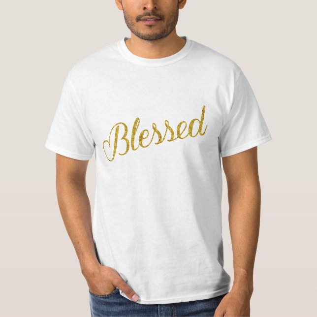 Blessed Gold Faux Glitter Metallic Sequins T-Shirt (Front)