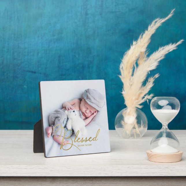 "Blessed" Gold Foil Effect Baby Personalized Plaque (Insitu)