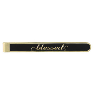 Blessed, Gold Foil-Look Inspirational Grateful Finish Tie Clip