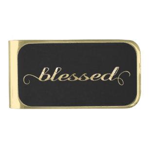 Blessed, Gold Foil-Look Inspirational Grateful Gold Finish Money Clip