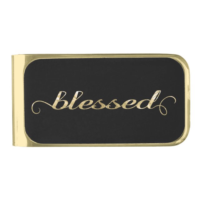 Blessed, Gold Foil-Look Inspirational Grateful Gold Finish Money Clip (Front)