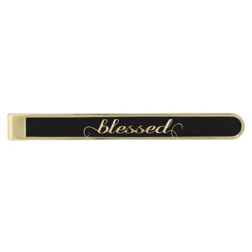 Blessed Gold Foil_Look Inspirational Grateful Gold Finish Tie Clip