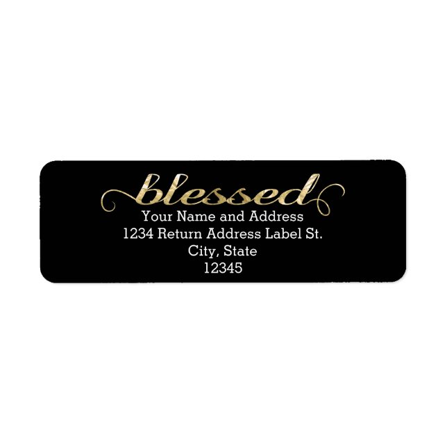 Blessed, Gold Foil-Look Inspirational Grateful Label (Front)