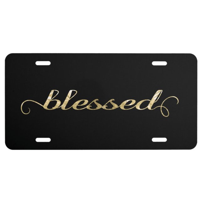 Blessed, Gold Foil-Look Inspirational Grateful License Plate (Front)