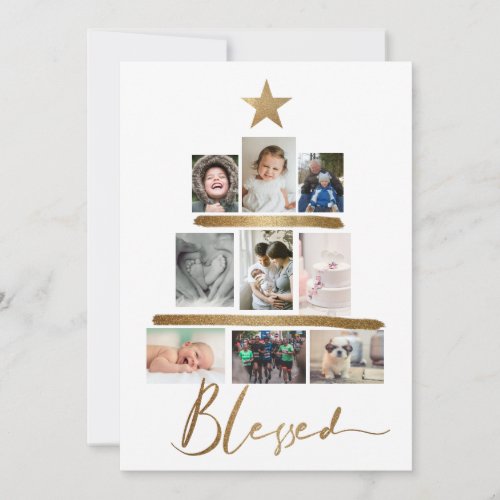 Blessed Gold Script Christmas Tree Photo Collage H