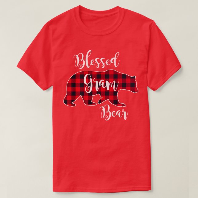 Blessed Gram Bear Red Buffalo Check Plaid Fun Gran T-Shirt (Design Front)
