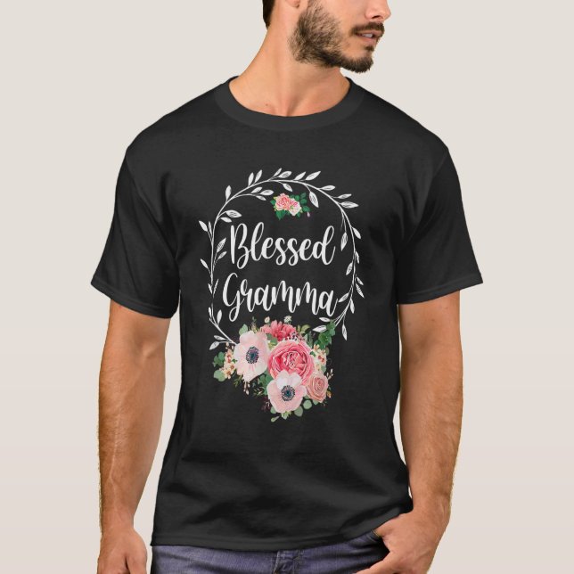 Blessed Gramma  Flower Decor T-Shirt (Front)