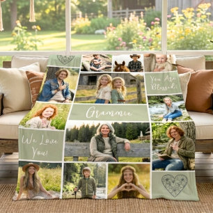 Blessed Grandma 12 Photo Collage Custom Text Fleece Blanket