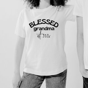 Blessed Grandma Established Year Black White T-Shirt