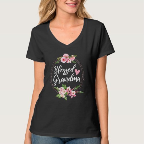 Blessed Grandma Floral Grandparent T_Shirt