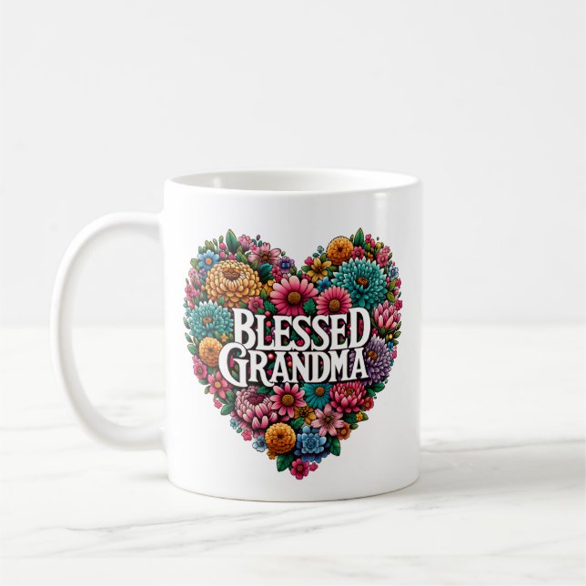 Blessed Grandma Floral Heart Coffee Mug (Left)