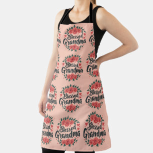 Blessed Grandma Floral Vintage Roses Typography Apron