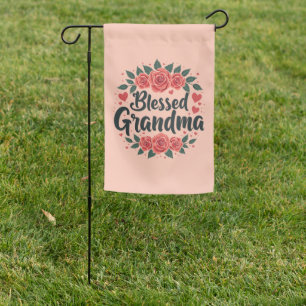 Blessed Grandma Floral Vintage Roses Typography Garden Flag