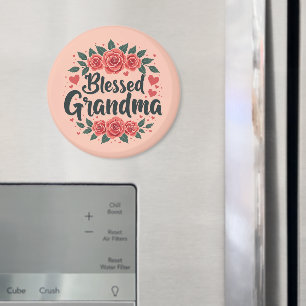 Blessed Grandma Floral Vintage Roses Typography Magnet