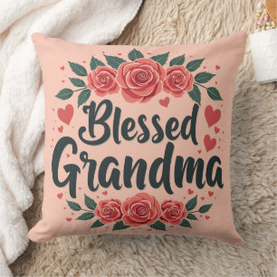 Blessed Grandma Floral Vintage Roses Typography Throw Pillow