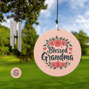 Blessed Grandma Floral Vintage Roses Typography Wind Chime