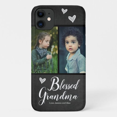 Blessed Grandma Two Photo Chalkboard iPhone 11 Case