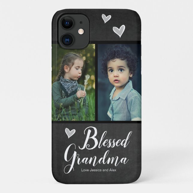 Blessed Grandma Two Photo Chalkboard Case-Mate iPhone Case (Back)