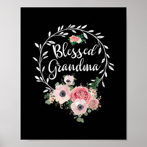Blessed Grandma With Floral Heart Mothers Day Poster