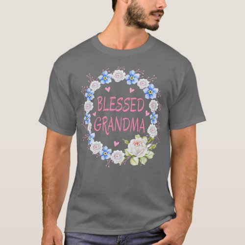 Blessed Grandma With Flower Wreath And Hearts Hear T_Shirt