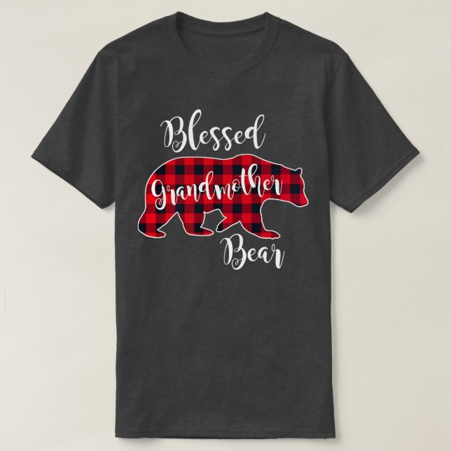 Blessed Grandmother Bear Red Buffalo Check Plaid F T-Shirt (Design Front)
