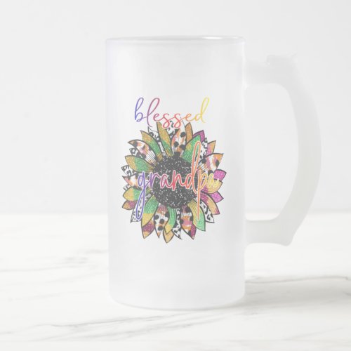 Blessed Grandpa Colorful Sunflower Grandpa Gift Frosted Glass Beer Mug